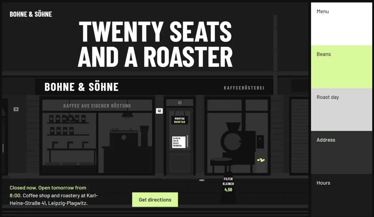 A coffee shop page it designed
